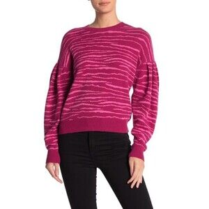 Free Press women's Balloon Sleeve Sweater Crew neck Zebra Pink Stripe Size L